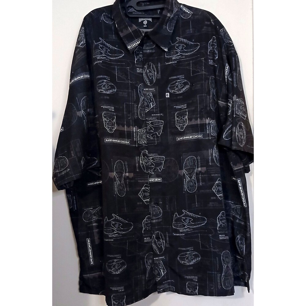 Rocawear Y2K Sneaker Blueprint Button Shirt Men's XXXL Black AOP Streetwear